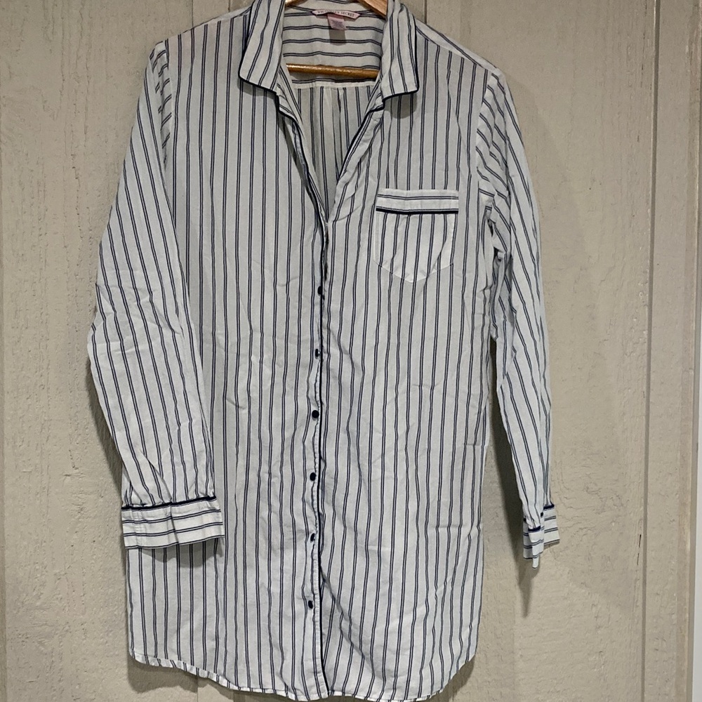 Victoria's Secret Blue and White Striped Sleep Shirt